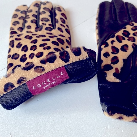 Agnelle Chloe Leopard-print Calf Hair Gloves, Size 7 - Picture 3 of 4